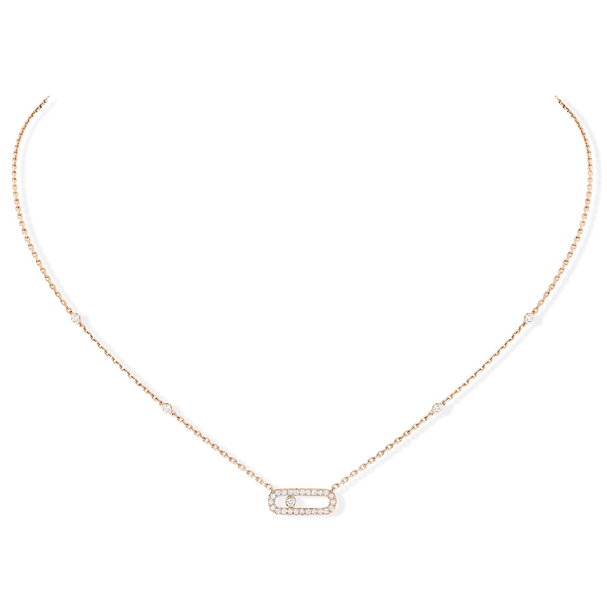 18ct Pink Gold Move Uno Single Diamond And Pave Set Diamond Necklace