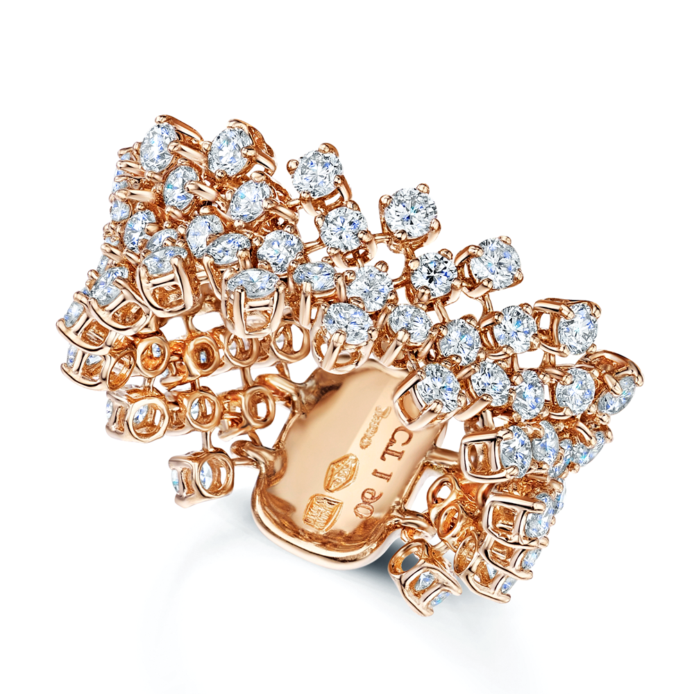 18ct Rose Gold Lace Design Diamond Set Dress Ring