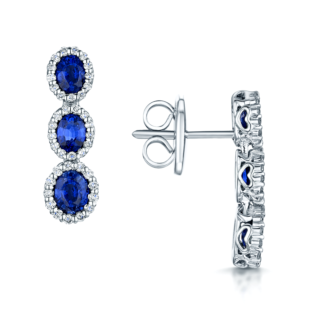 18ct White Gold Oval Sapphire & Diamond Earrings