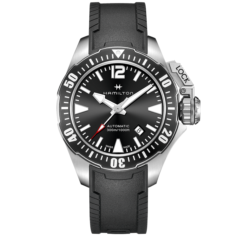 Khaki Navy Frogman 42mm Black Dial Automatic Rubber Strap Watch