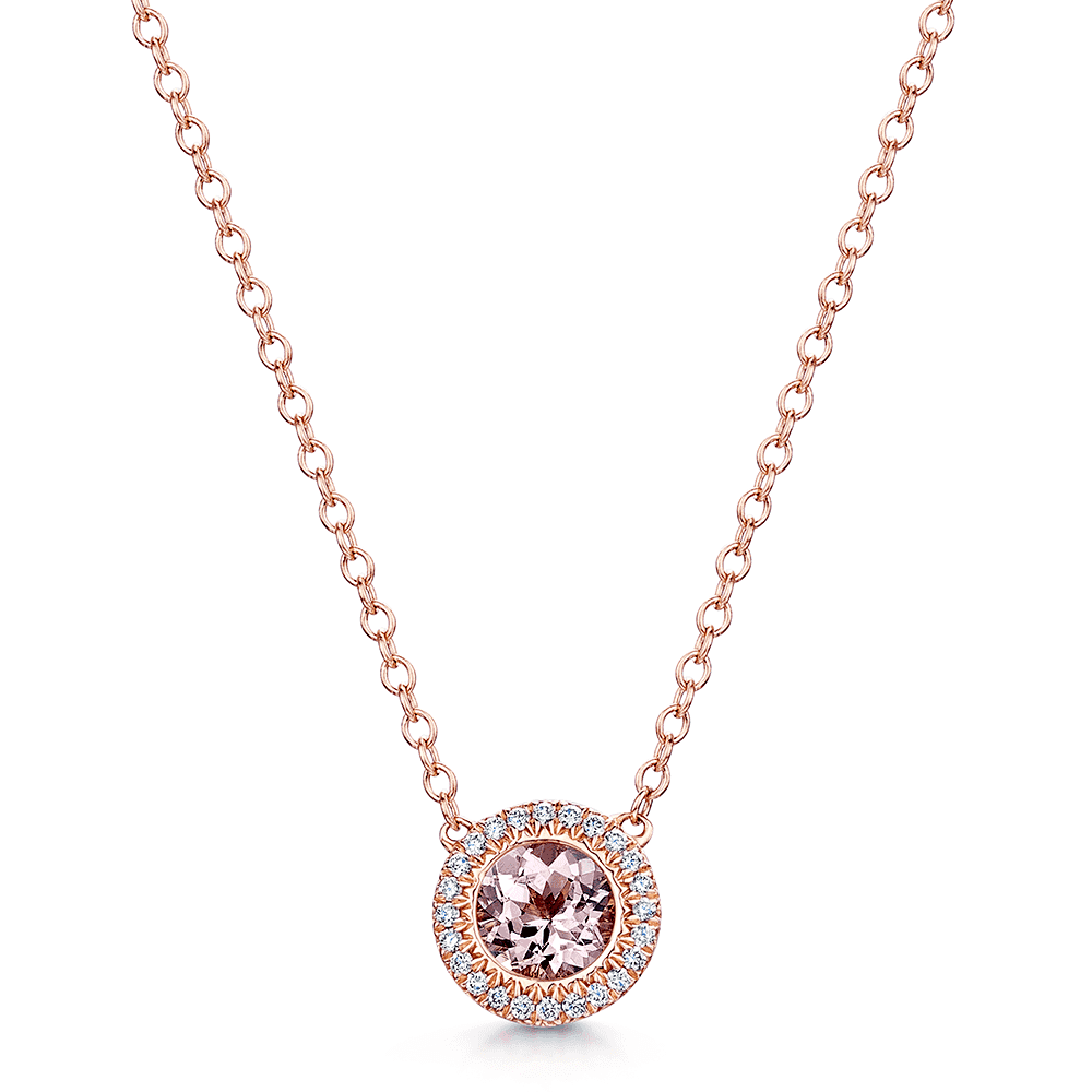 18ct Rose Gold Morganite & Diamond Pendant