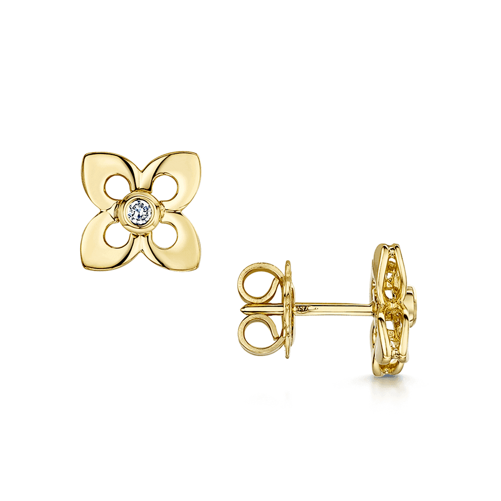 Primavera 18ct Yellow Gold Diamond Set Stud Earrings