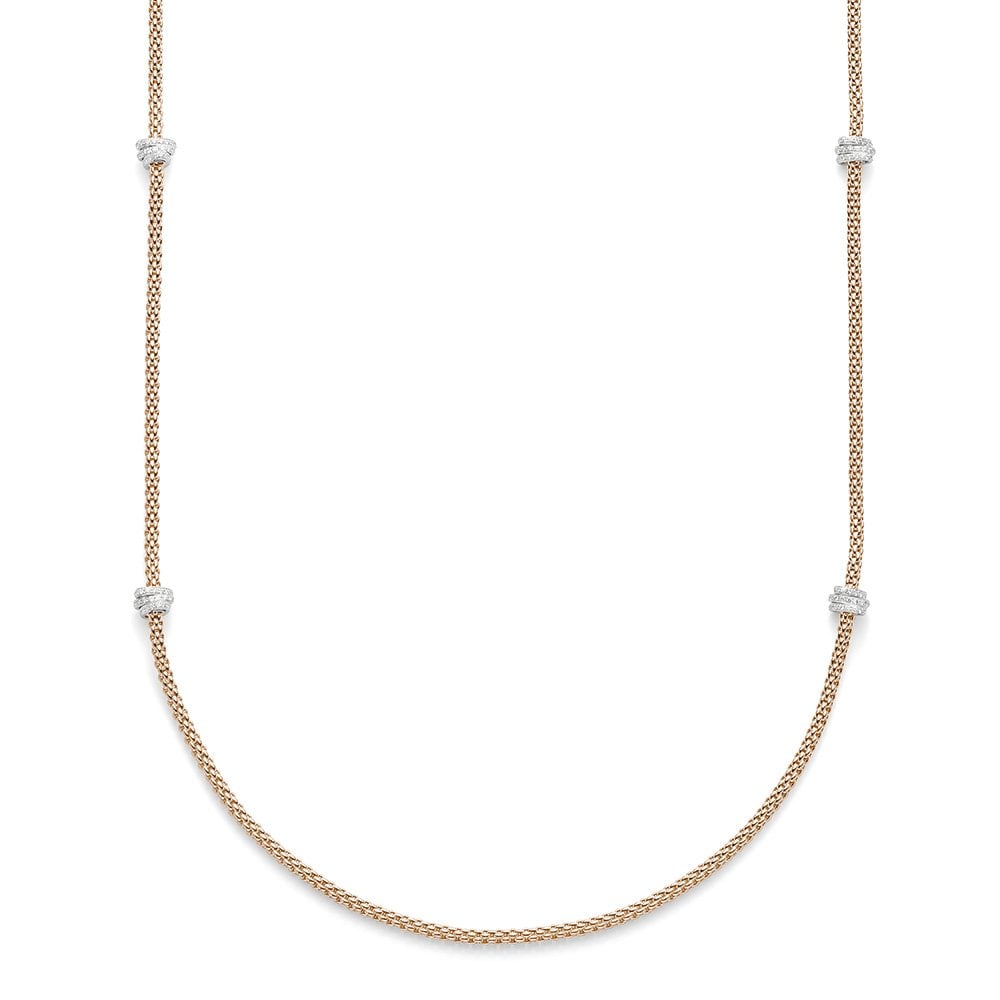Prima 18ct Rose Gold Long Necklace With Pave Set Diamond Rondels