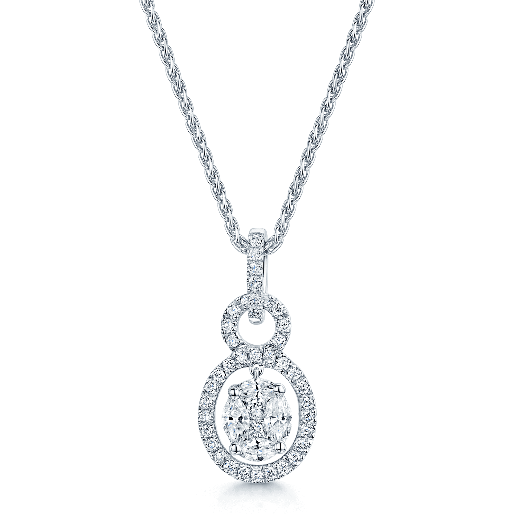 18ct White Gold Marquise, Princess & Brilliant Cut Diamond Necklace