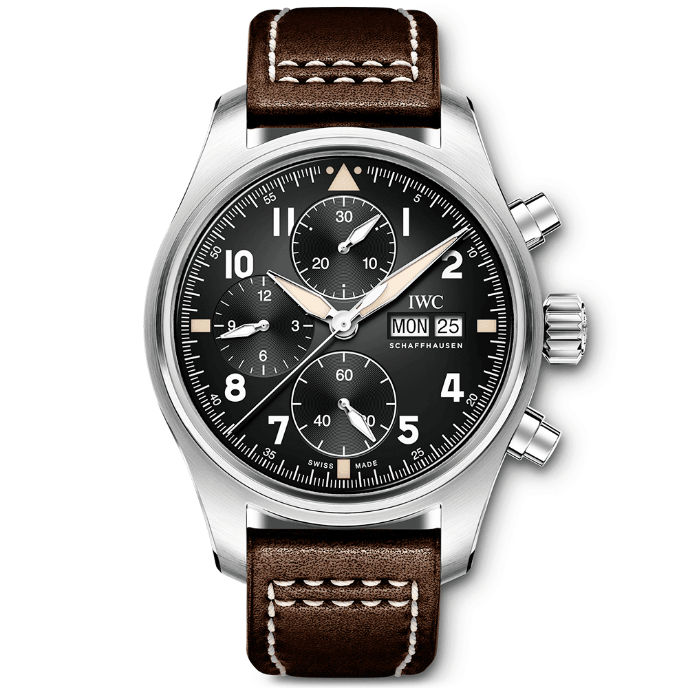 Pilot's Spitfire 41mm Black Dial Chronograph Leather Strap Watch