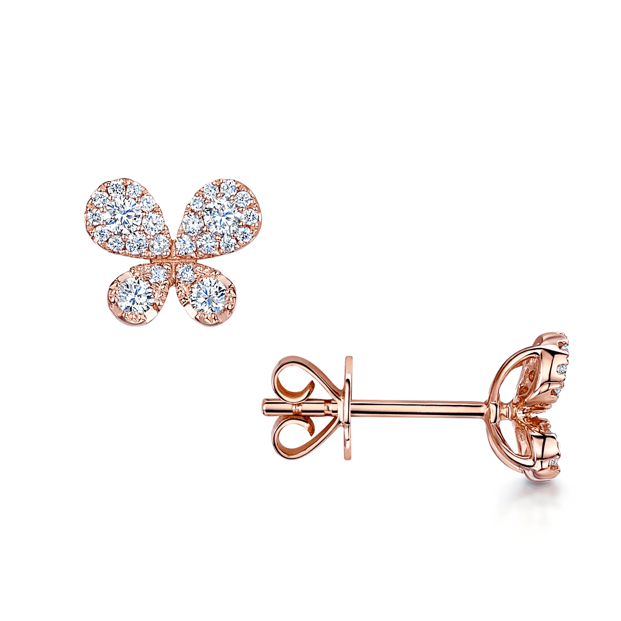 18ct Rose Gold Pave Set Diamond Butterfly Stud Earrings