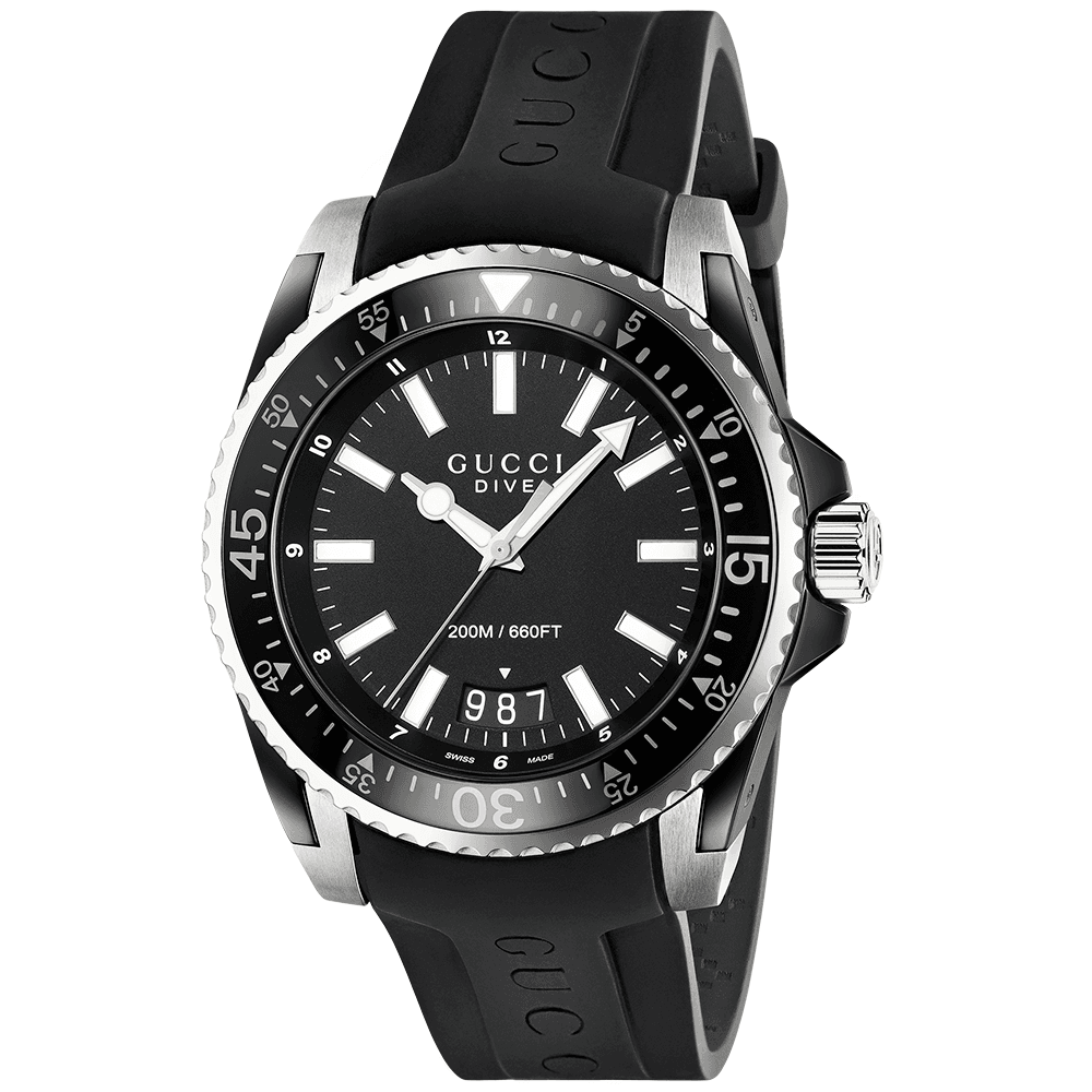 Dive XL Black Dial Men's Rubber Strap Watch