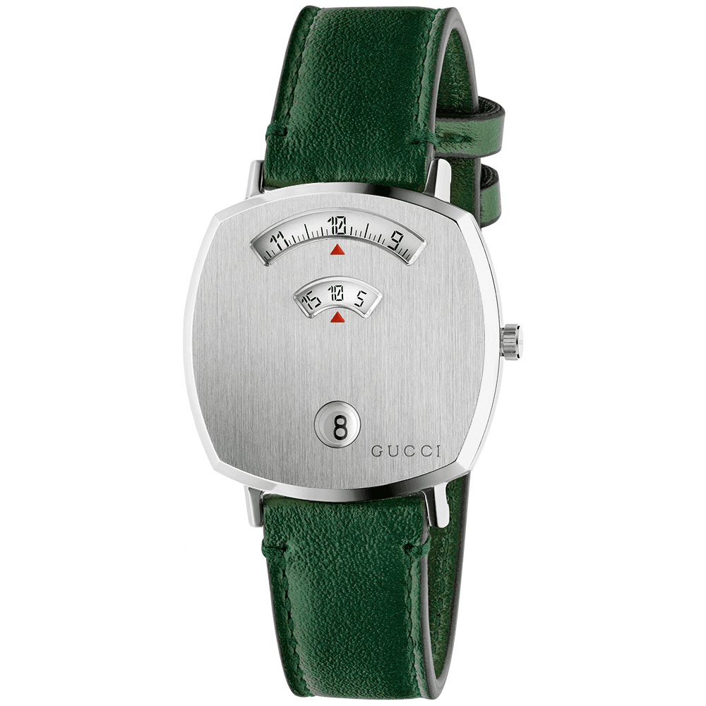 Grip 35mm Brushed Steel Case & Green Leather Strap Watch