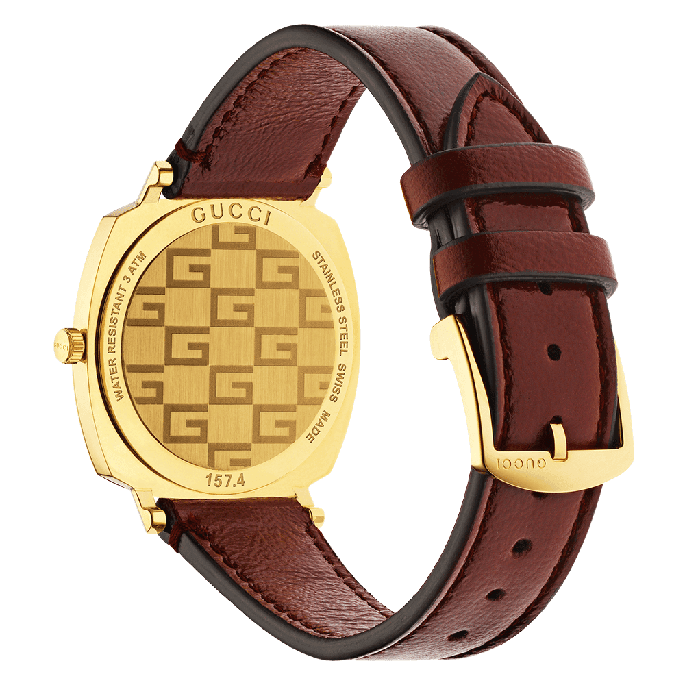 Grip 35mm Brushed Yellow Gold PVD Case & Brown Leather Strap Watch