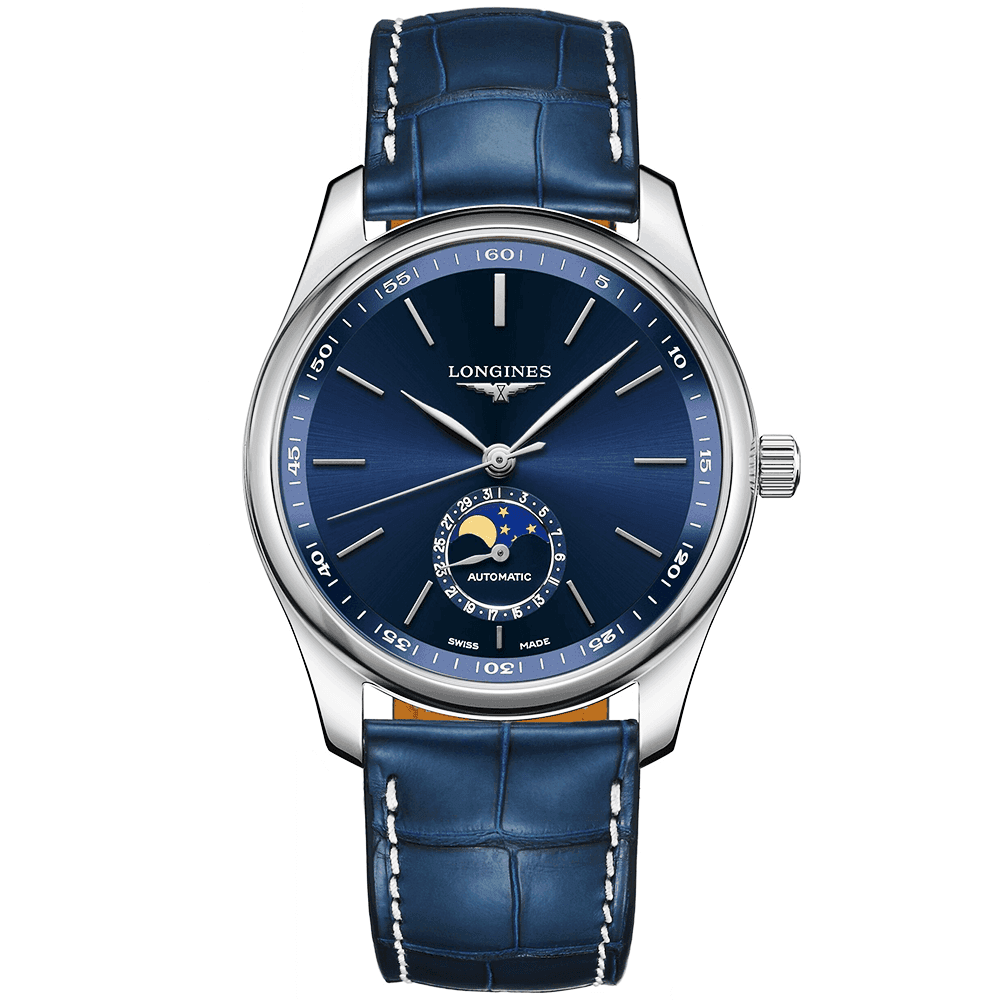 Master 40mm Blue Moonphase Dial & Leather Strap Automatic Watch