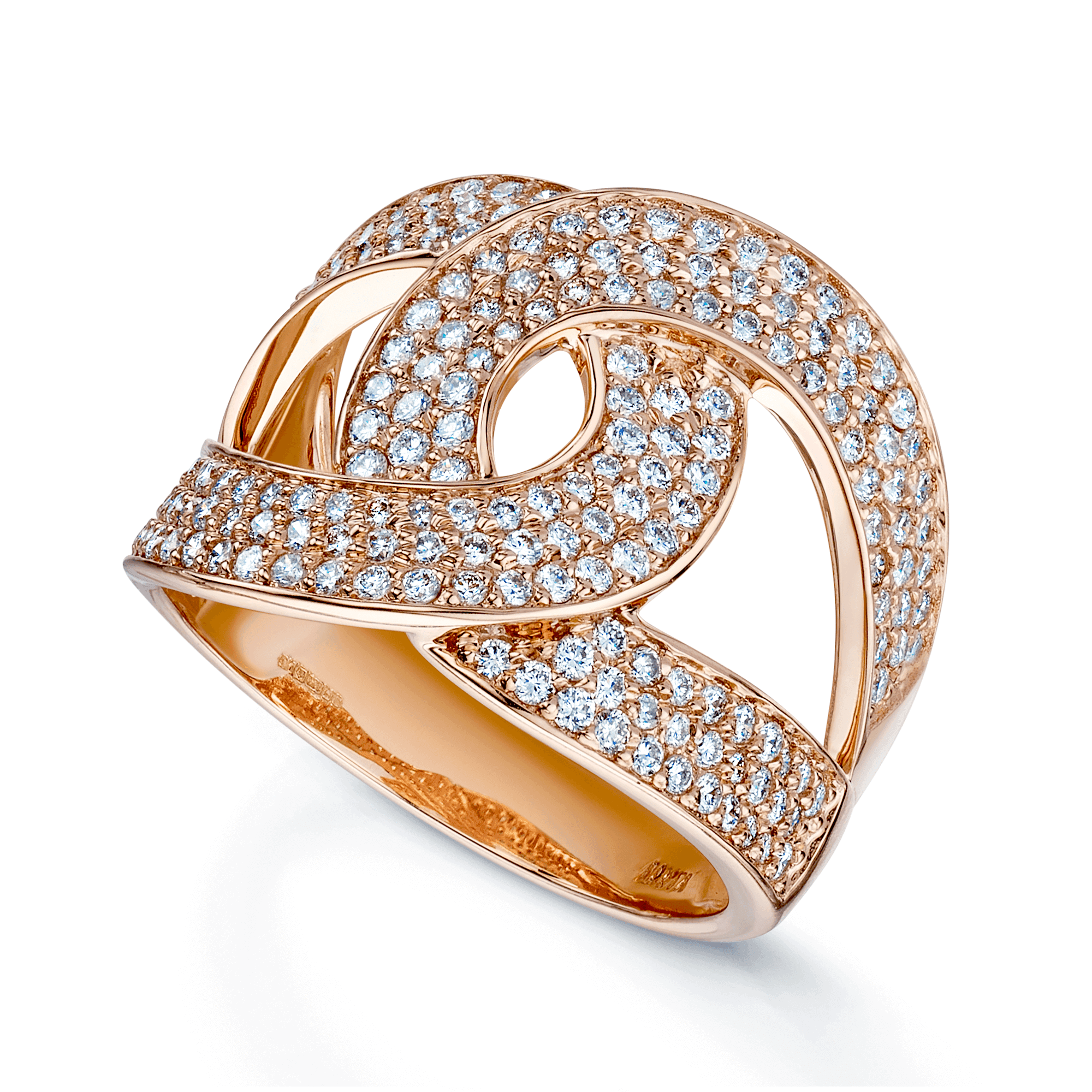 18ct Rose Gold Pave Set Diamond Entwined Knot Ring
