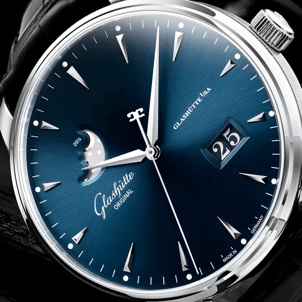 Senator Excellence Panorama Moonphase 42mm Blue Dial Leather Strap Watch