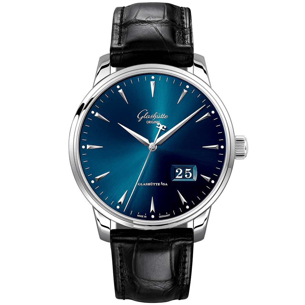 Senator Excellence Panorama Date 42mm Blue Dial Leather Strap Watch
