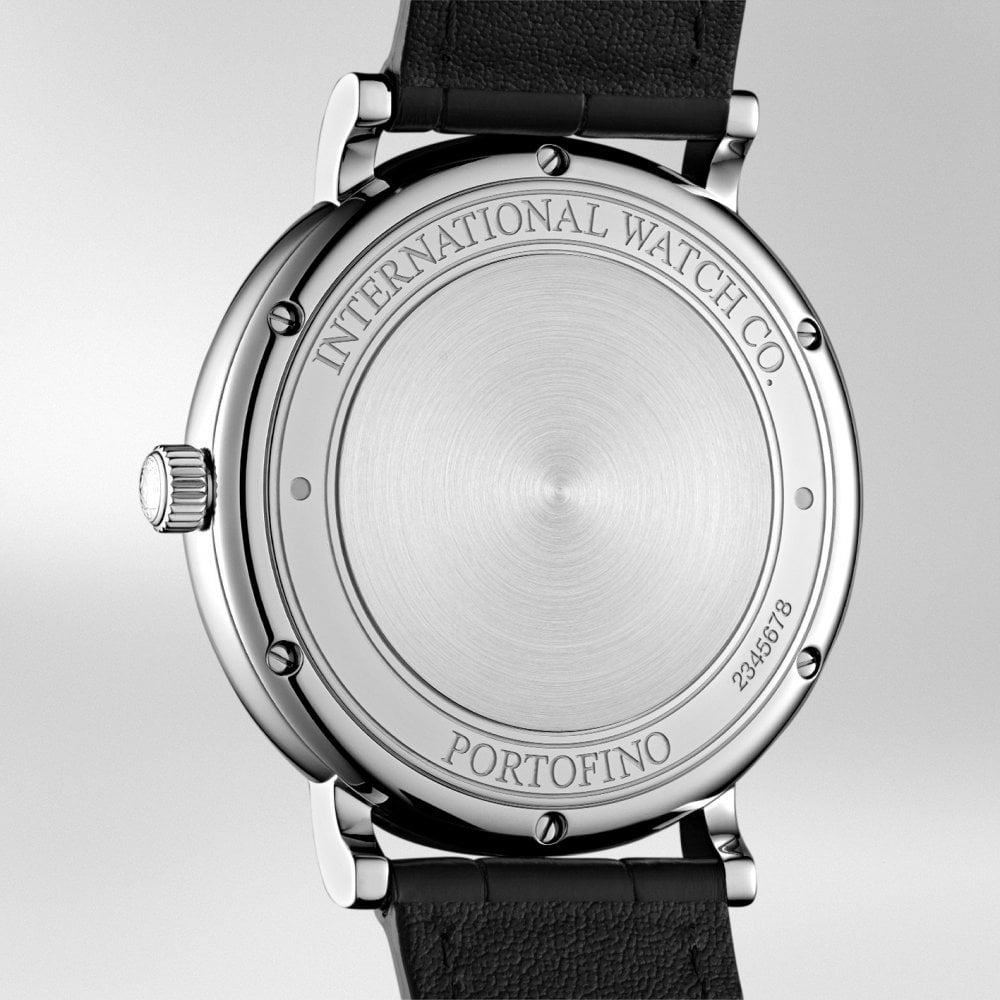 Portofino 40mm Black Sunray Dial Men's Leather Strap Watch