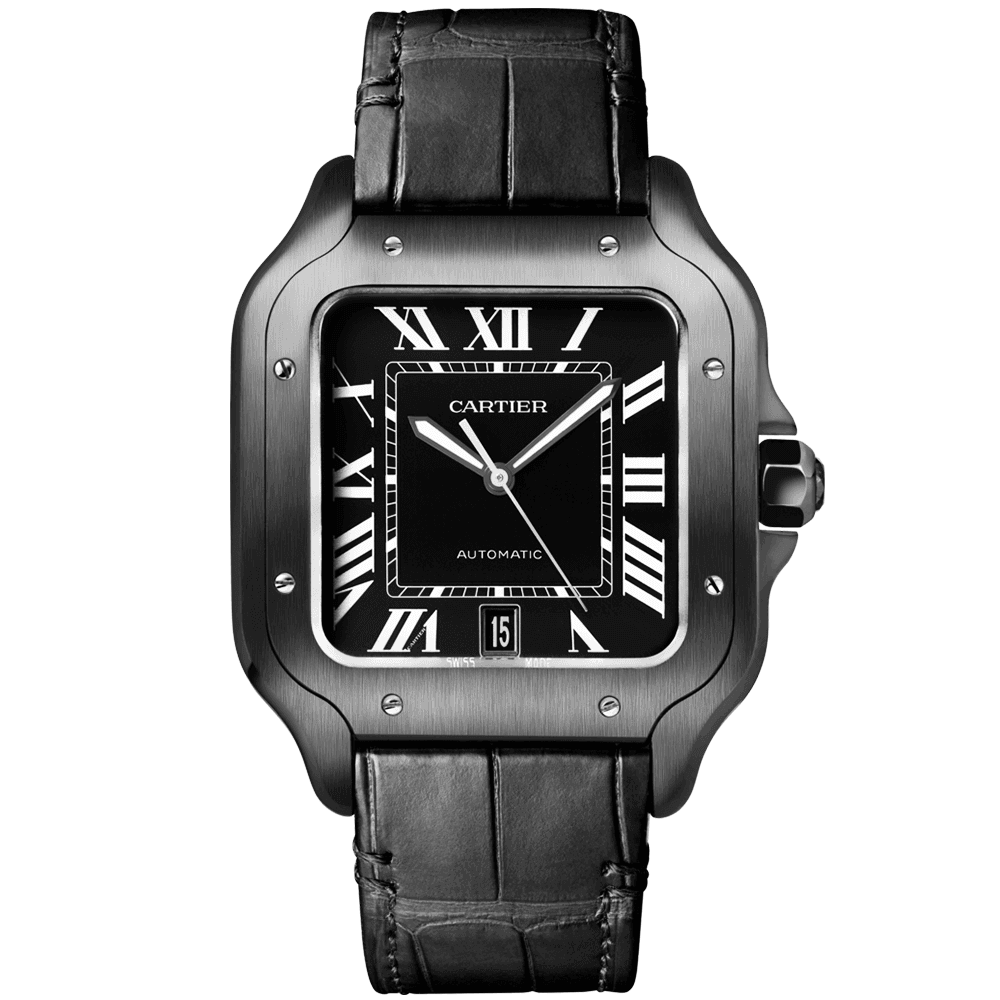 Santos de Cartier Large ADLC Black Dial & Strap Men's Automatic Watch