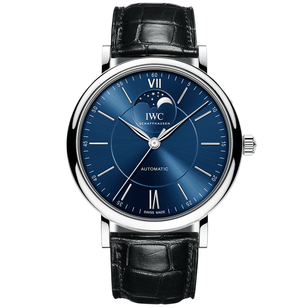 Portofino Moonphase 40mm Blue Dial Men's Leather Strap Watch