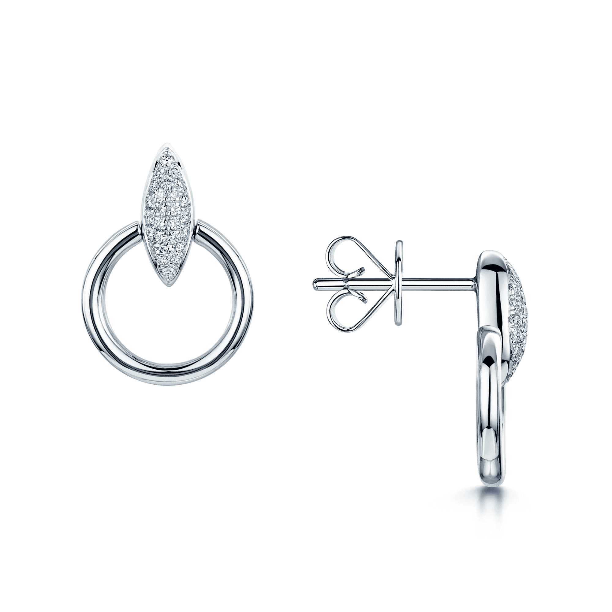 The Origin Collection 18ct White Gold Pave Diamond Seed Drop Circle Earrings
