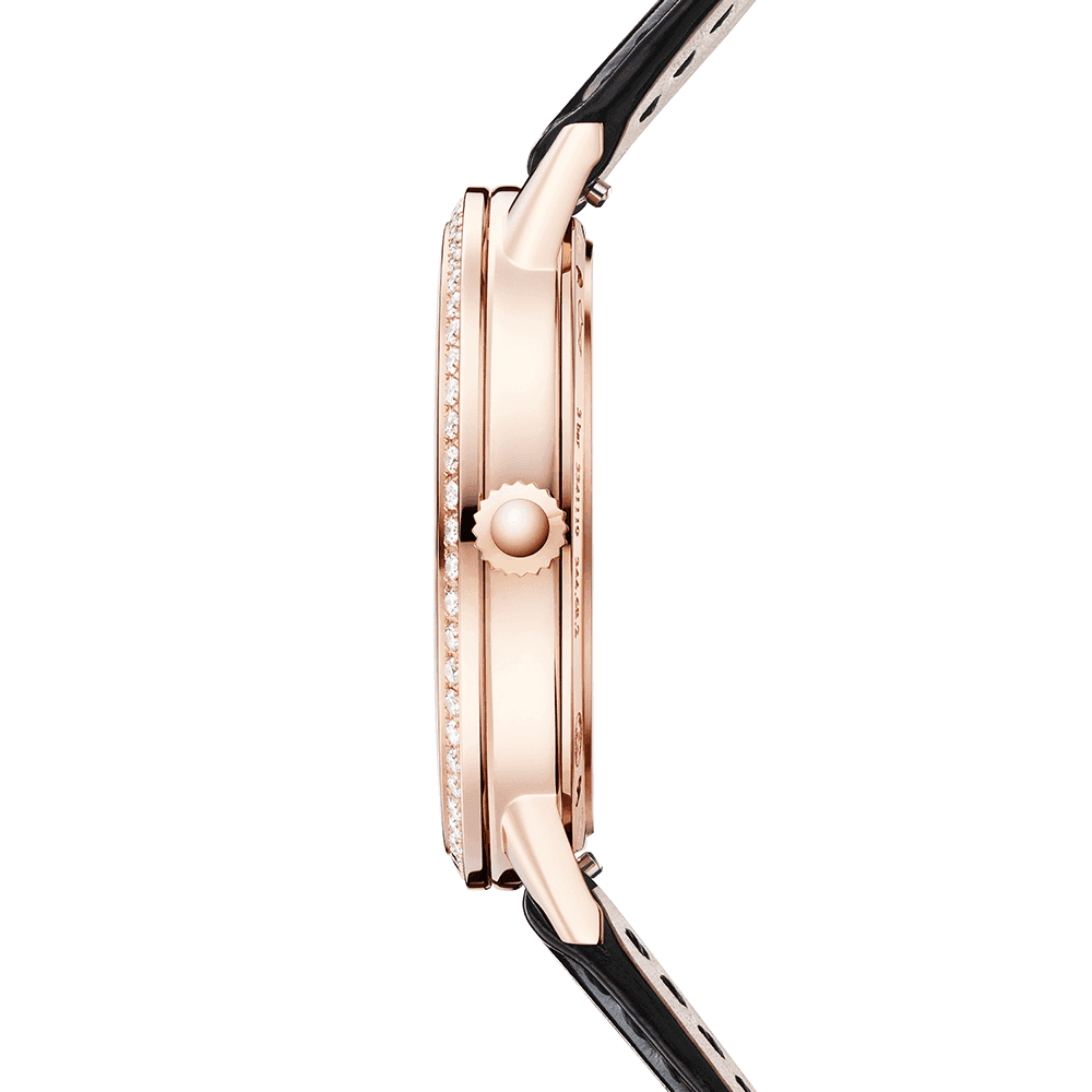 Rendez-Vous Date 34mm 18ct Pink Gold Diamond Bezel Leather Strap Watch