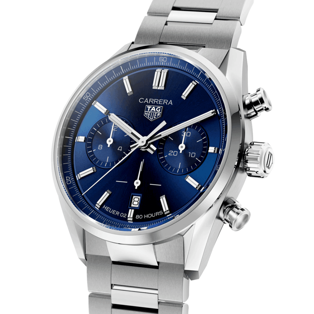 Carrera 42mm Blue Dial Automatic Chronograph Bracelet Watch