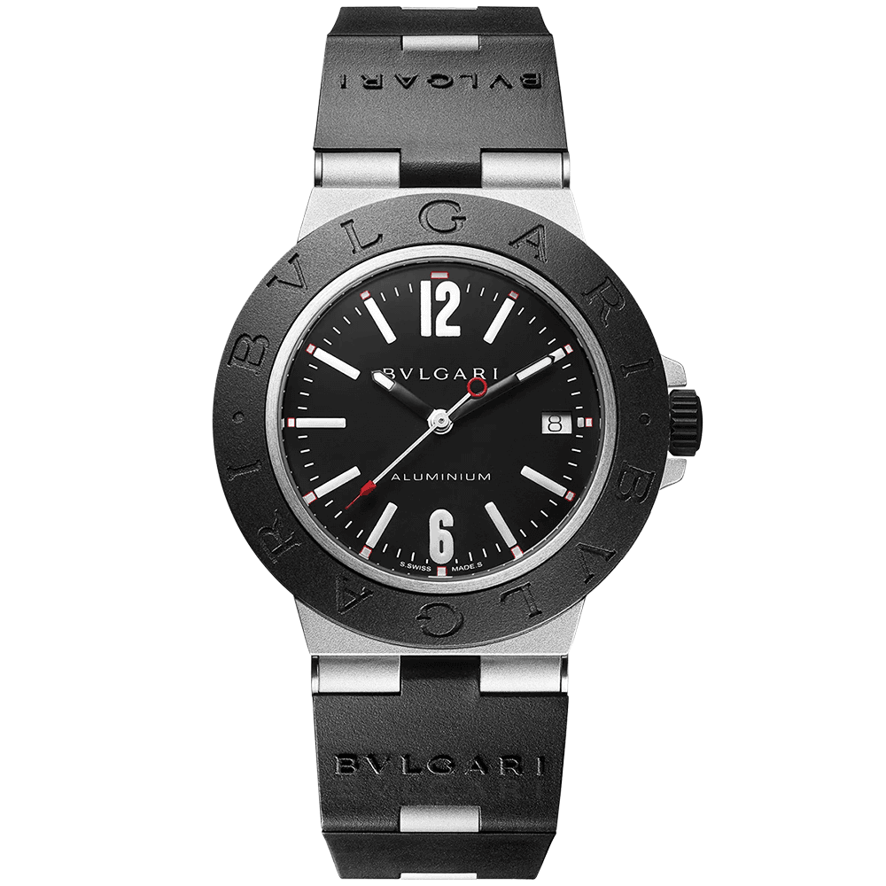 Aluminium 40mm Black Dial Rubber Bezel & Bracelet Watch