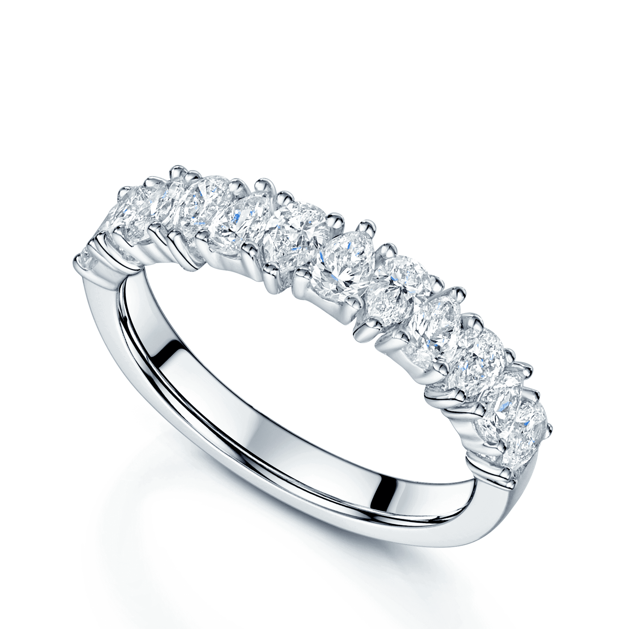 Platinum Pear Shaped Diamond Claw Set Half Eternity Ring