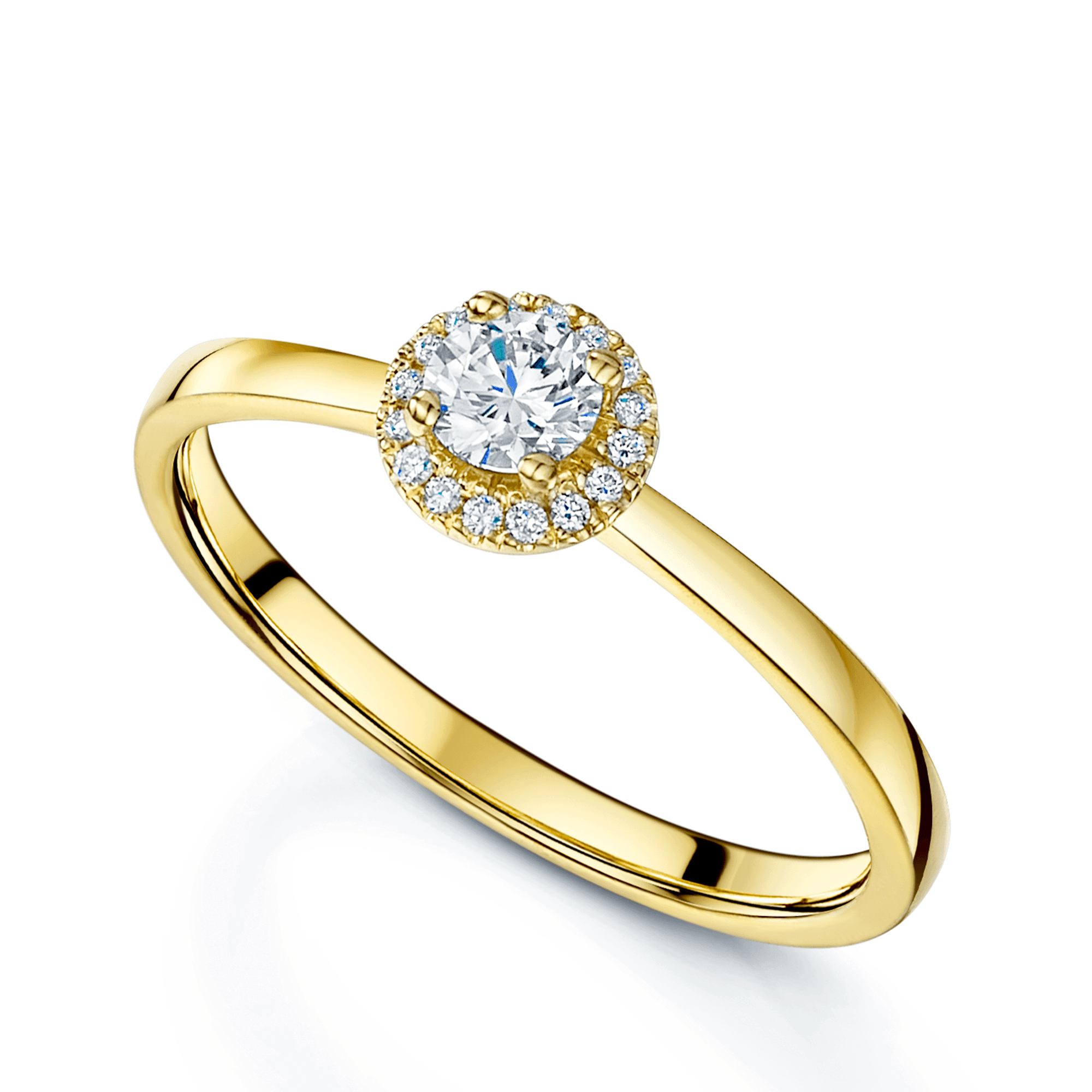 18ct Yellow Gold Round Brilliant Diamond Halo Cluster Ring