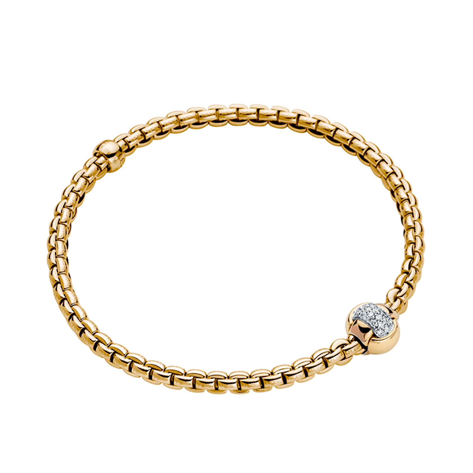 Eka 18ct Yellow Gold Bracelet With Pave Diamond Set Rondel