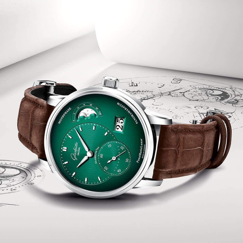 PanoMaticLunar 40mm Steel & Green Dial Automatic Men's Watch