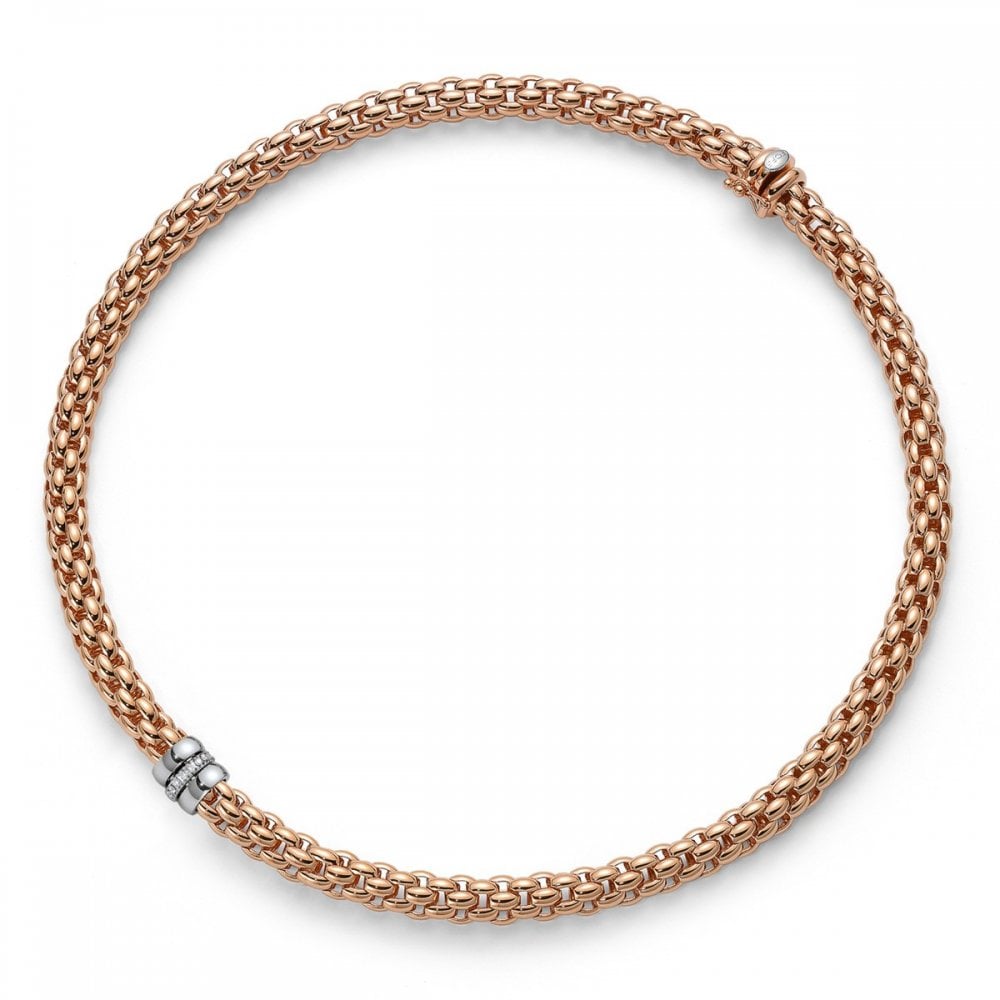 Flex'it Niue 18ct Rose Gold Diamond Set Rondel Necklace