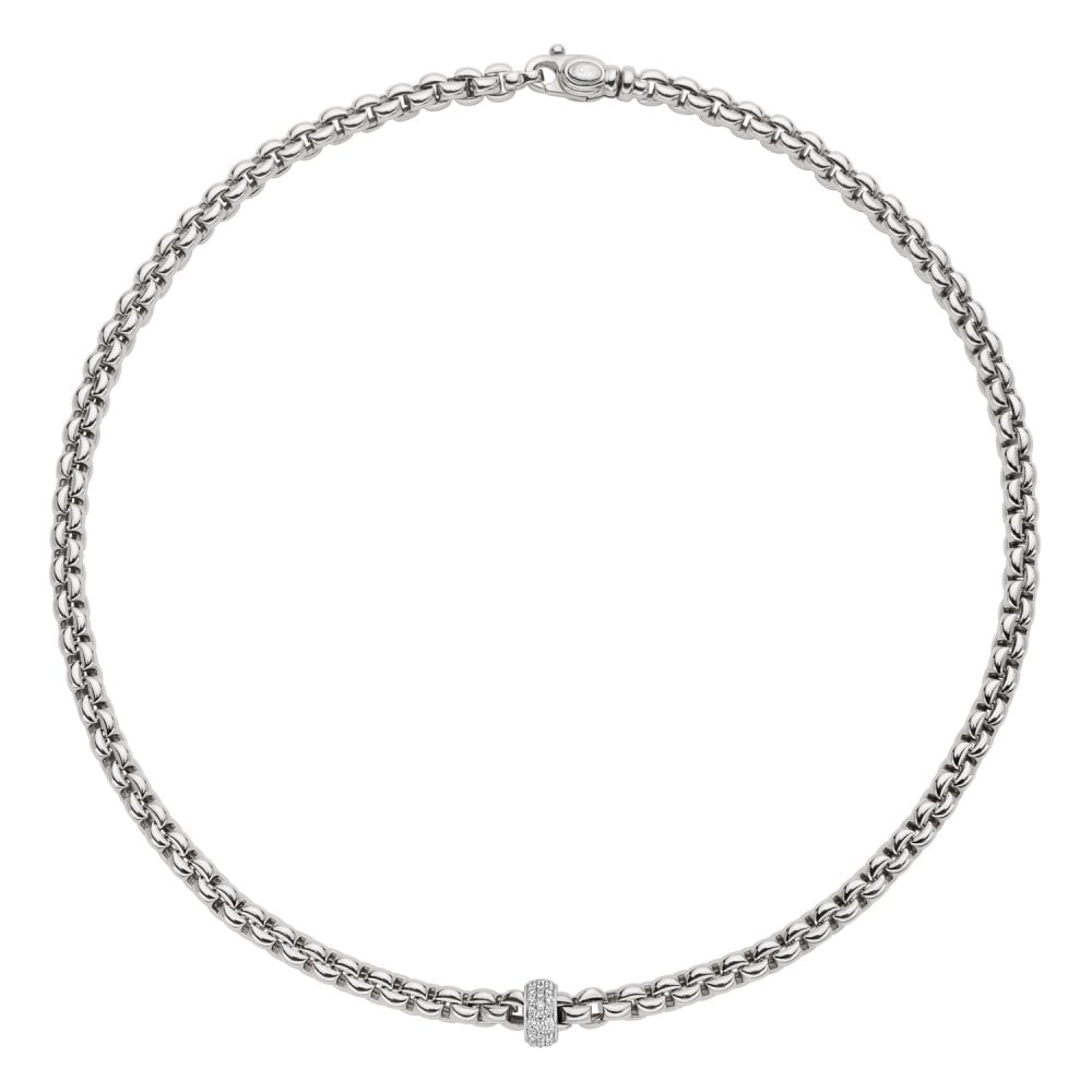 Eka 18ct White Gold Necklace With Single Diamond Set Rondel