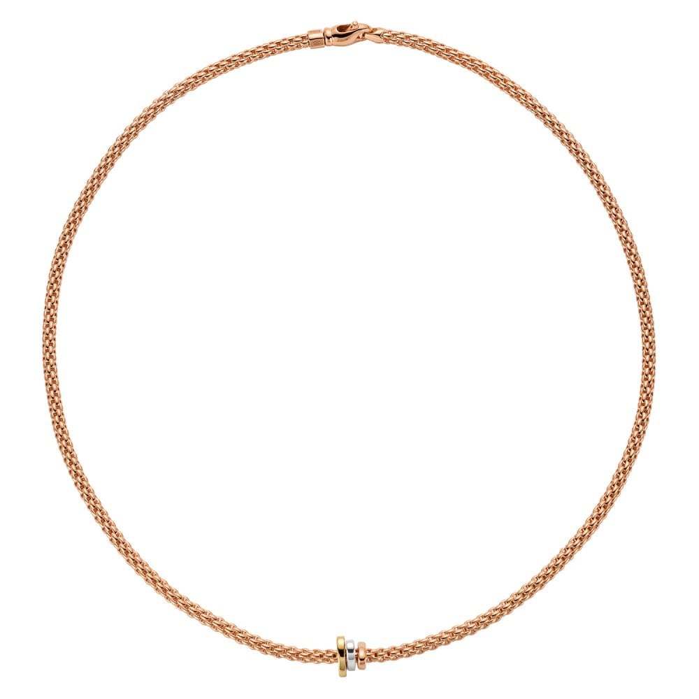 Prima 18ct Rose Gold Necklace With Three Multi-Tone Rondels