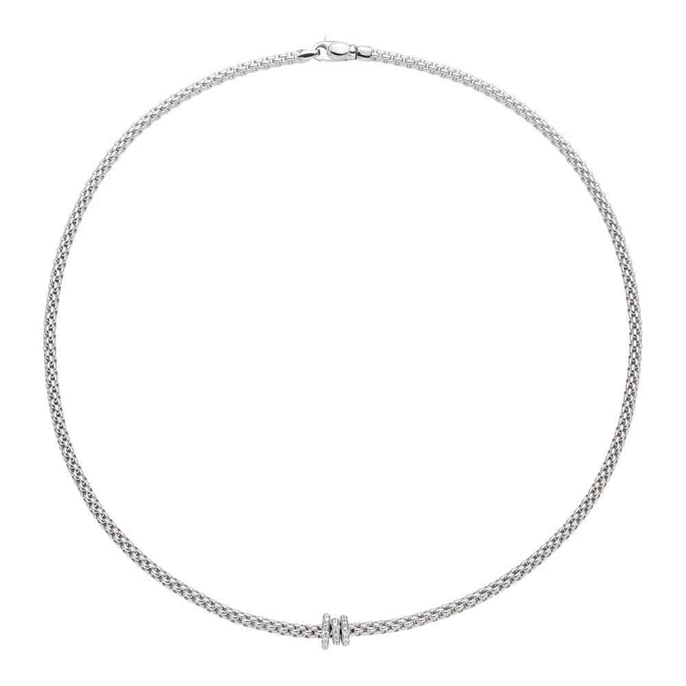 Prima 18ct White Gold Necklace With Three Diamond Set Rondels