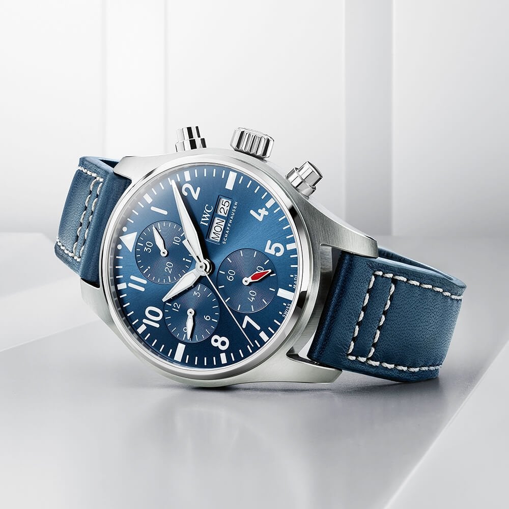 Pilot's 41mm Blue Dial Chronograph Leather Strap Watch