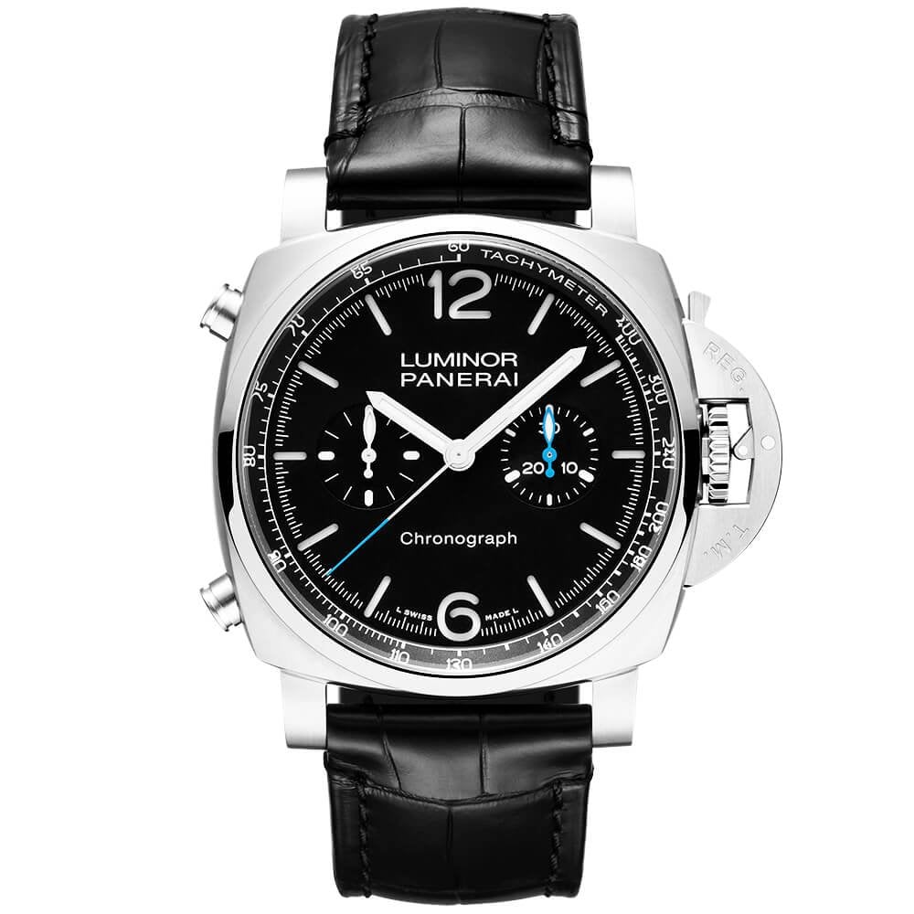 Luminor 44mm Black Dial & Leather Strap Automatic Chronograph Watch