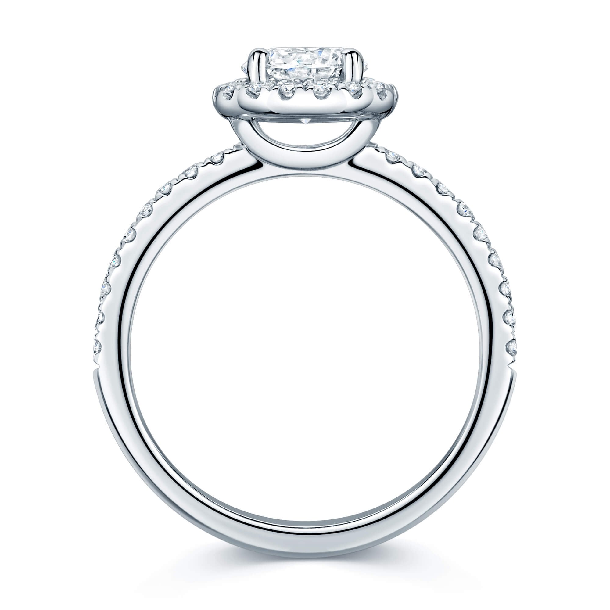 Platinum GIA Certificated Round Brilliant Cut Diamond Halo Ring With Diamond Set Shoulders