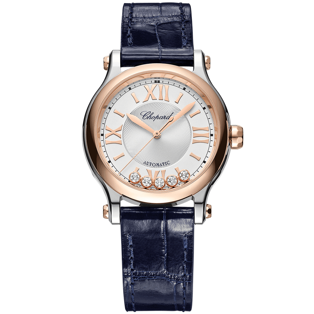 Happy Sport 33mm Steel and 18ct Rose Gold Automatic Strap Watch