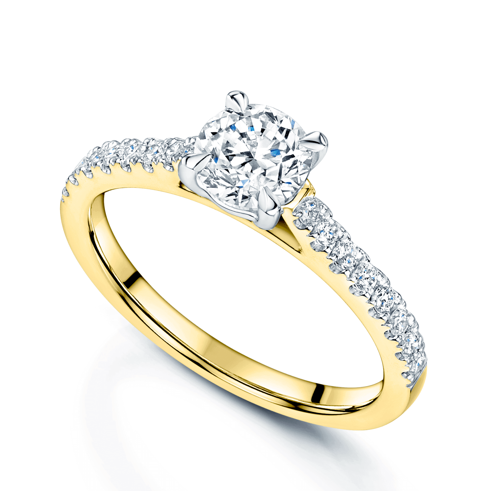 Simply Solitaire Collection 18ct Yellow Gold Diamond Solitaire Engagement Ring With Diamond Shoulders GIA Certified 0.70 Carat