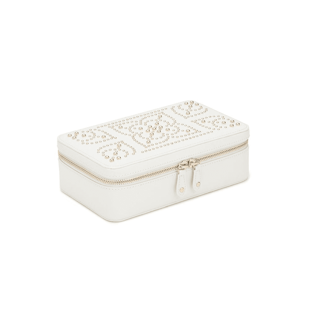 Marrakesh Cream Leather Gold Studded Zip Case