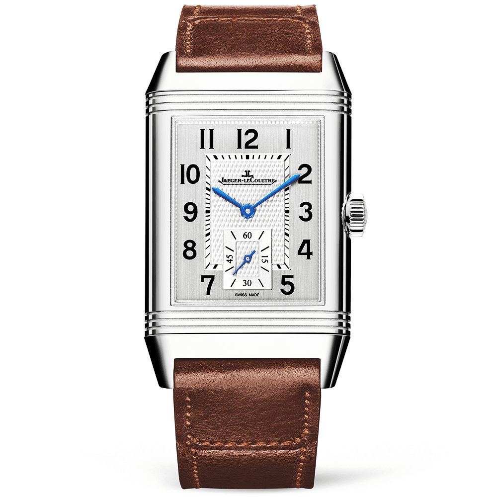 Reverso Classic Large Duoface Silver Dial & Brown Strap Watch