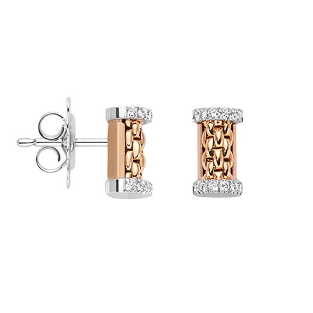 Essentials 18ct Rose Gold Diamond Set Bar Stud Earrings