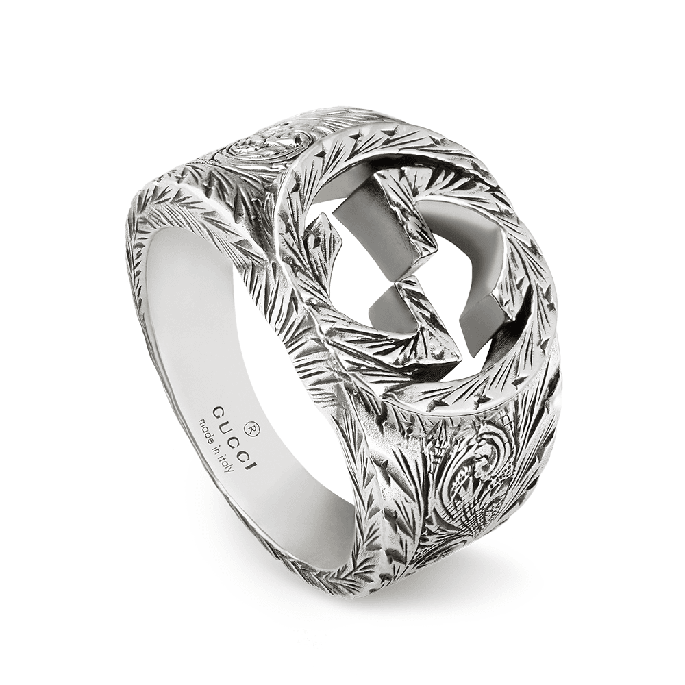Interlocking G Aureco Sterling Silver Large Ring With Paisley Design