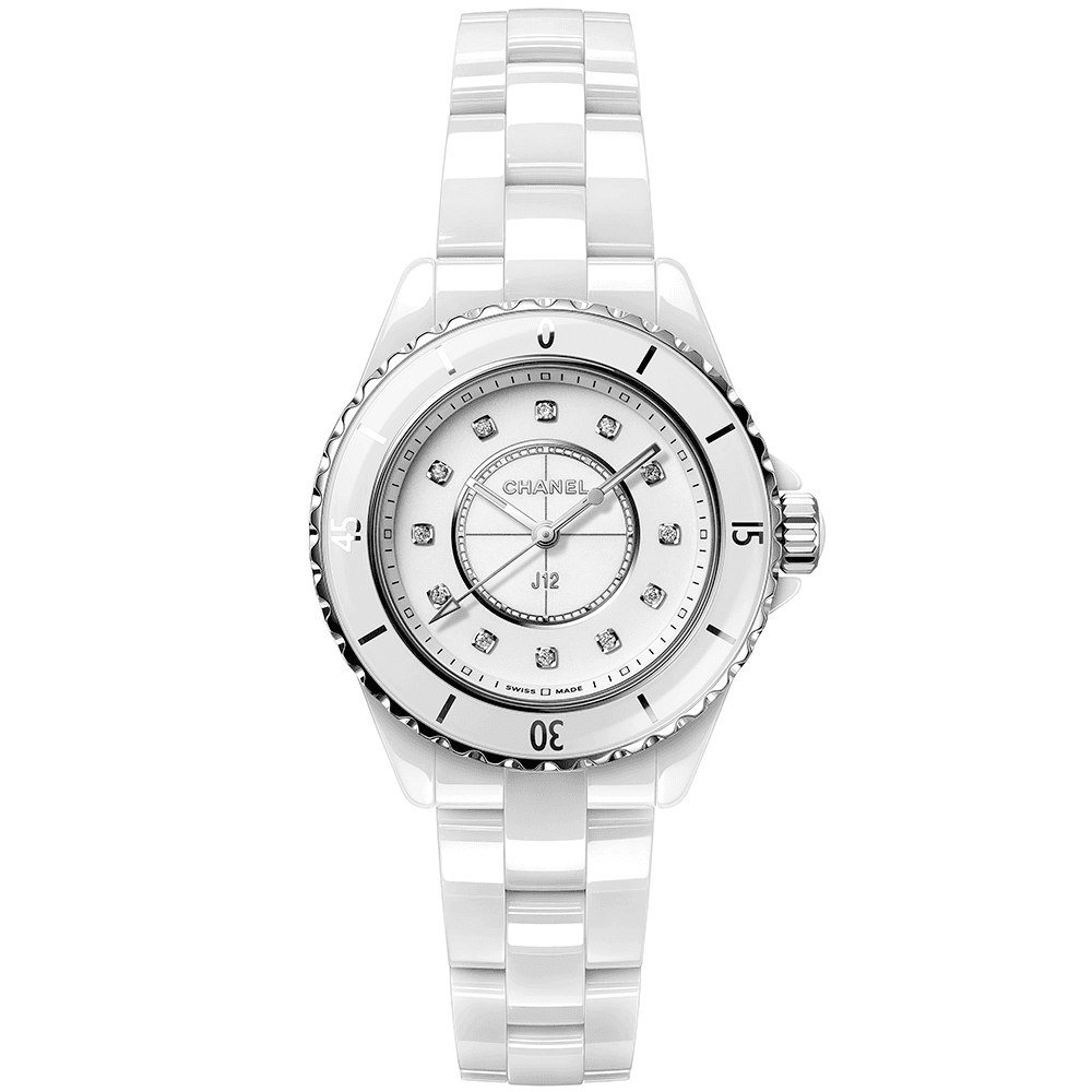 CHANEL J12 33mm White Ceramic Diamond Dial Bracelet Watch