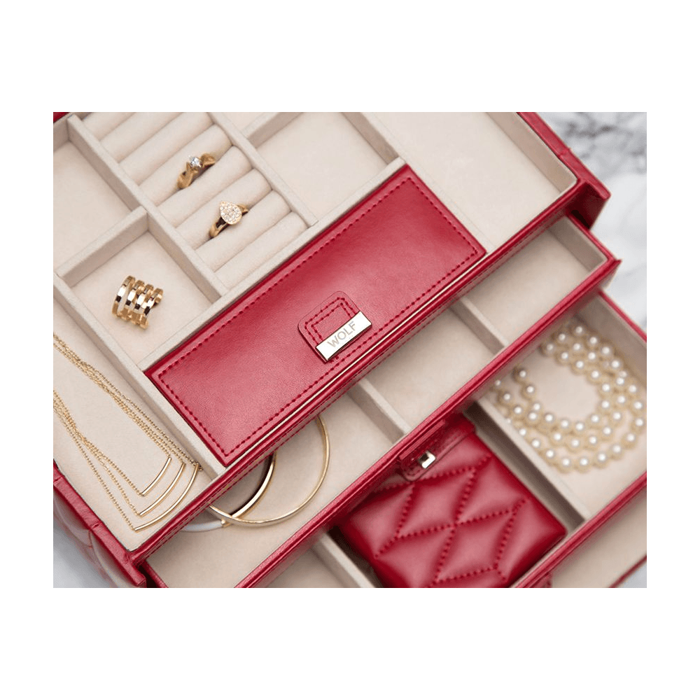 Caroline Red Leather Medium Jewellery Case