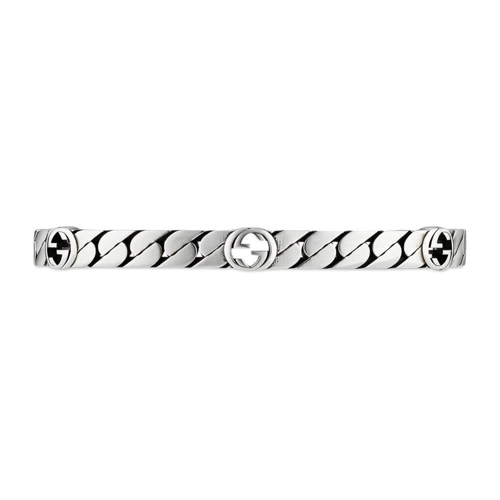Interlocking Sterling Silver Wide Logo Bangle
