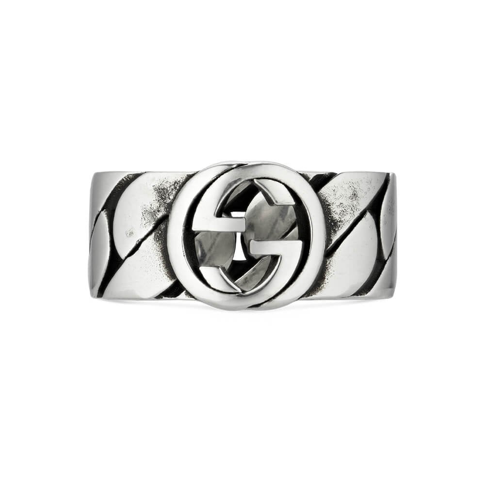 Interlocking Sterling Silver Logo 8mm Band Ring