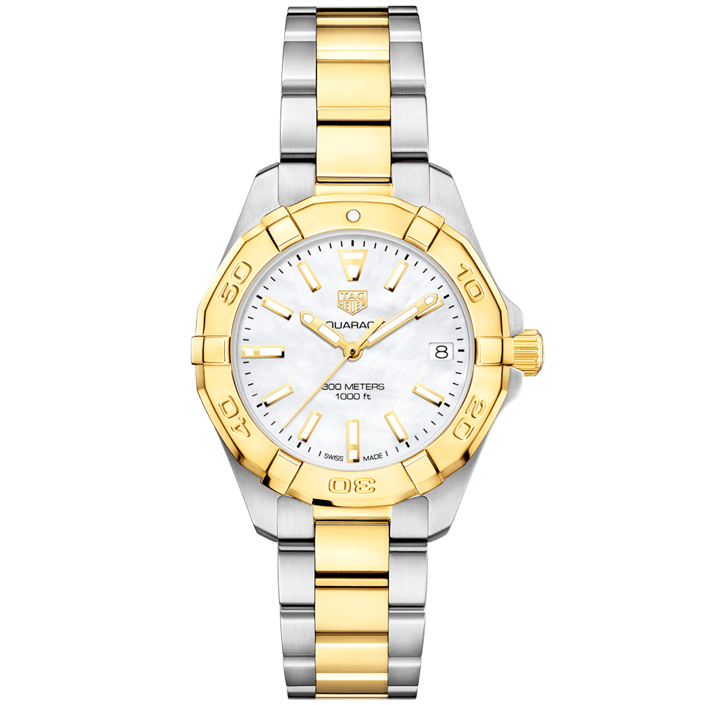 Aquaracer 32mm Two-Tone White Mother of Pearl Dial Ladies Watch