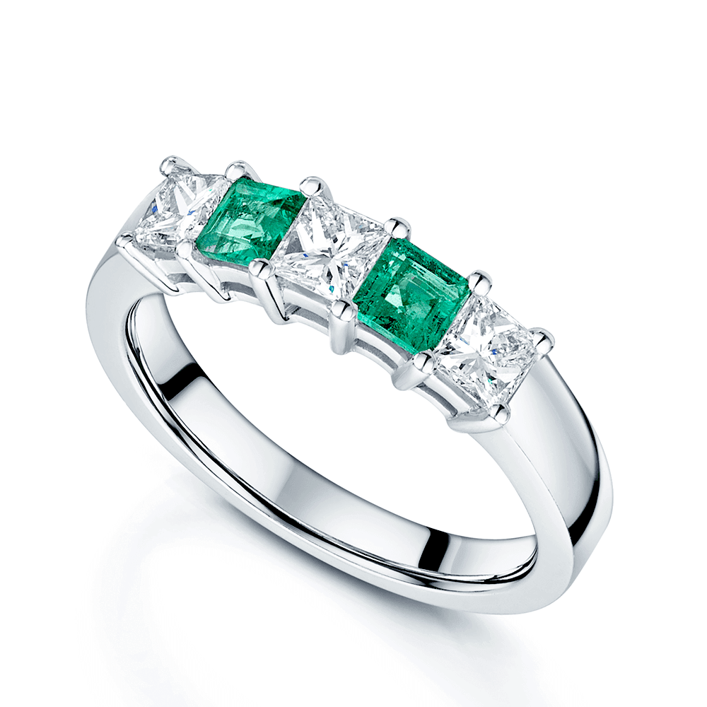 Platinum Princess Cut Emerald & Diamond Half Eternity Ring