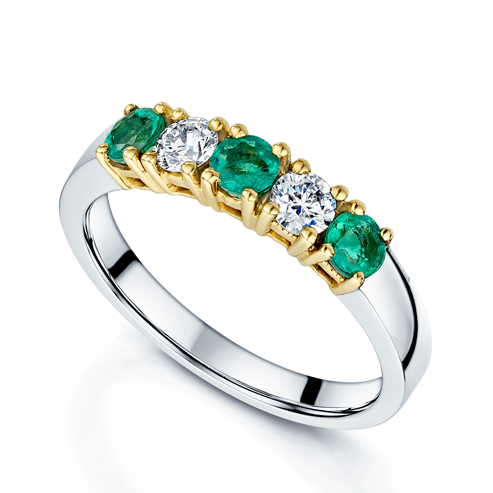 18ct White & Yellow Gold Emerald & Diamond Half Eternity Ring