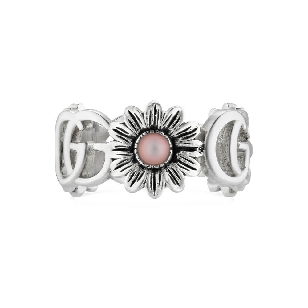 GG Marmont Sterling Silver And Mother Of Pearl Double G Ring