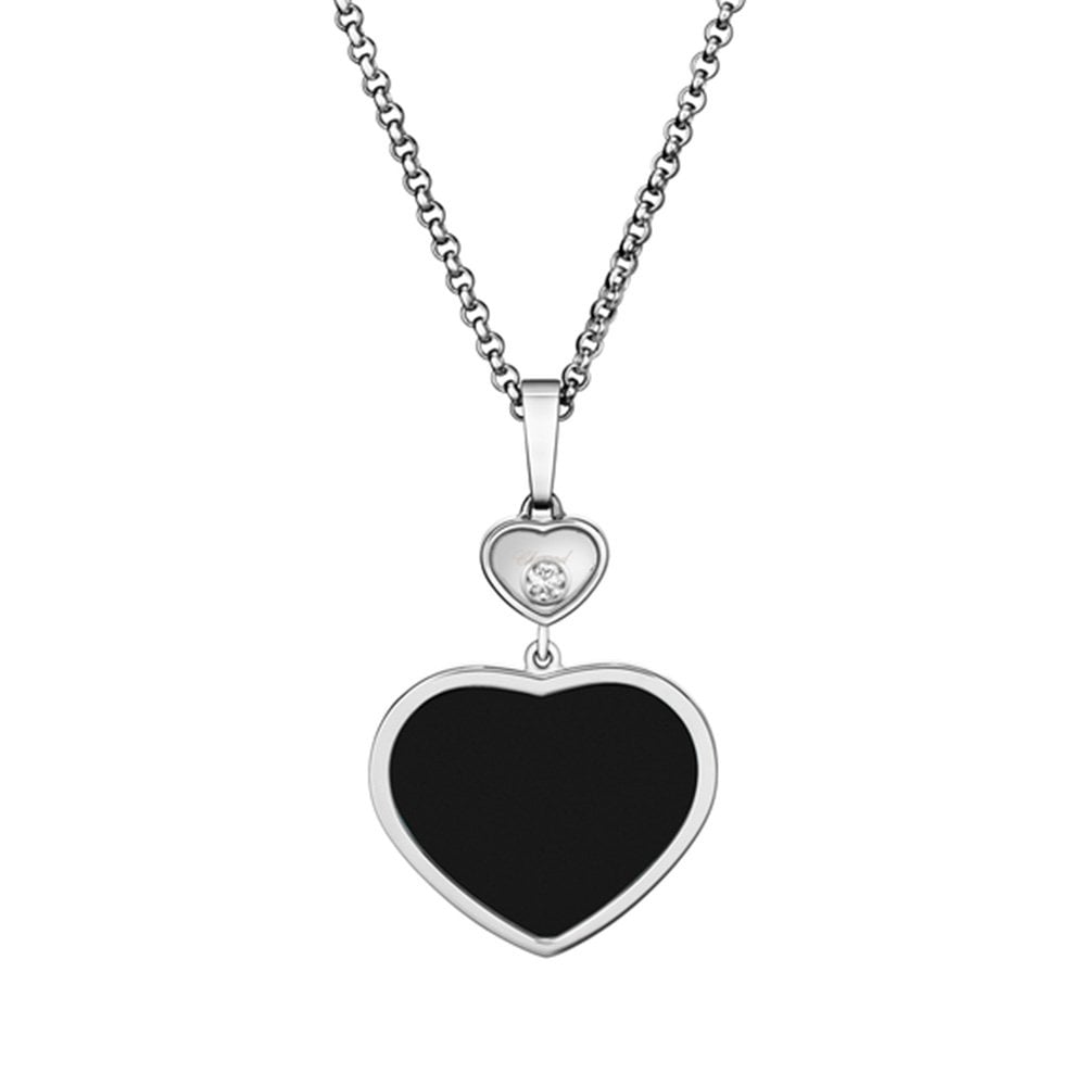 18ct White Gold Happy Hearts Black Onyx & Diamond Pendant